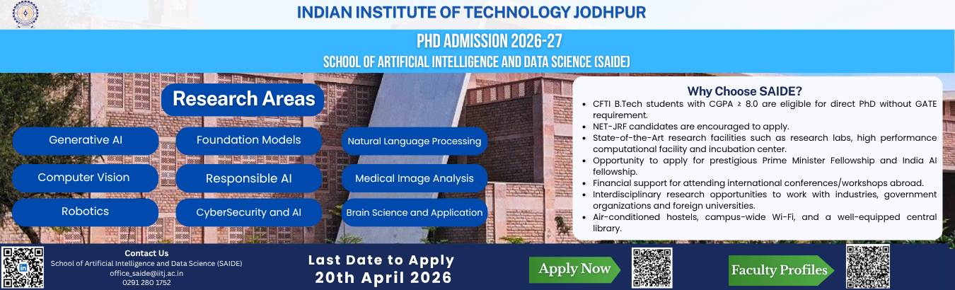 PhD Admission in School of Artificial Intelligence and Data Science 2026-27 july session