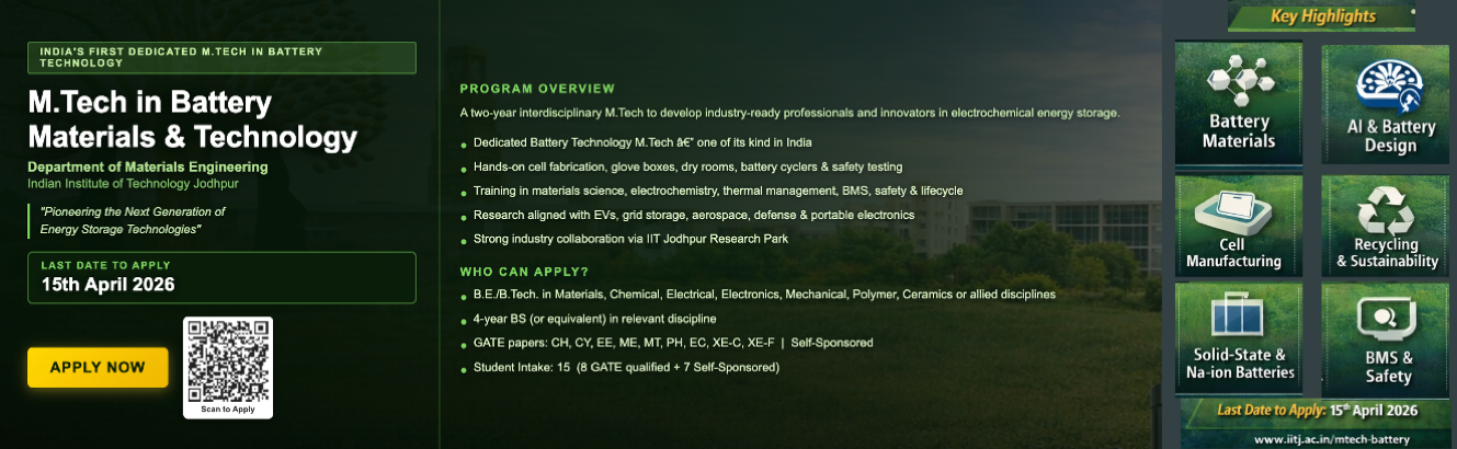 M.Tech. in Battery Materials & Technology